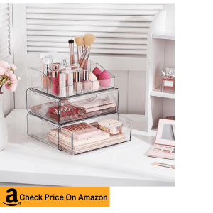 9.Vtopmart 3-Tier Clear Makeup Organizer with Drawer | Makeup Organizer for Daily Use